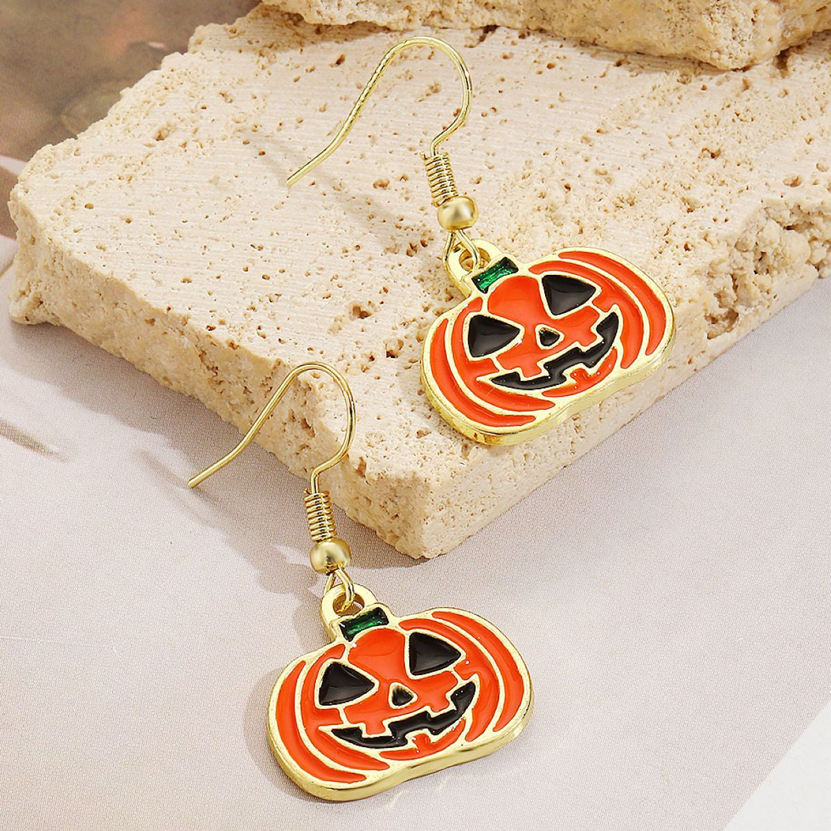 Orange Enamel & 18K Gold-Plated Smiling Jack-O'-Lantern Drop Earrings