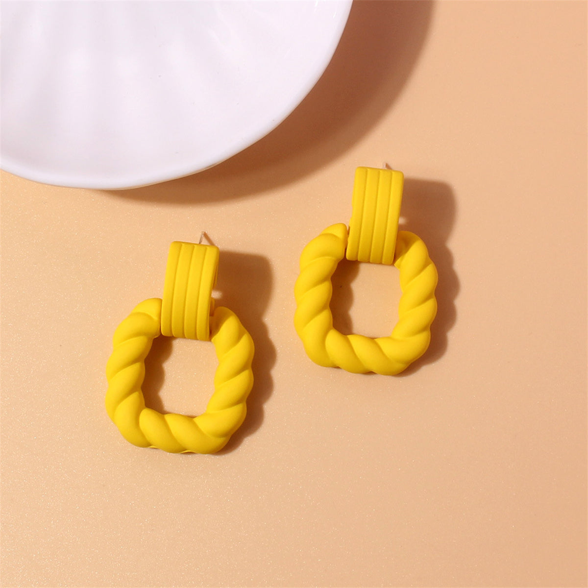 Yellow Resin & Silver-Plated Twine Square Drop Earrings