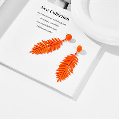 Orange Enamel & 18K Gold-Plated Leaves Drop Earrings