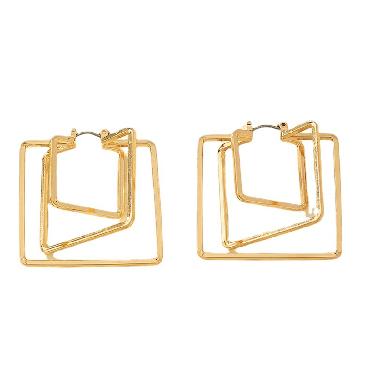 18K Gold-Plated Layered Square Leverback Earrings