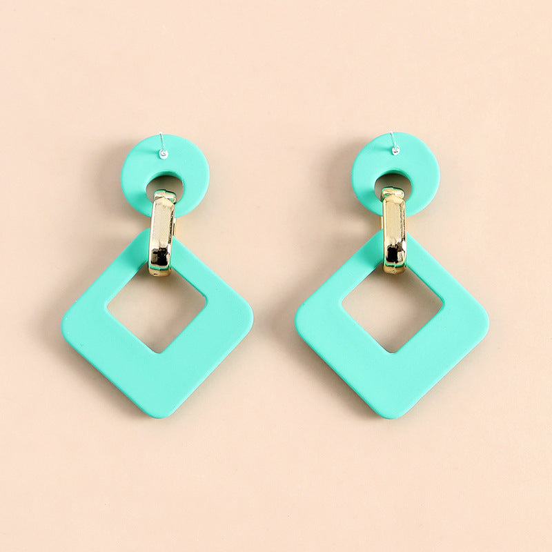 Cyan Enamel & 18K Gold-Plated Open Rhombus Drop Earrings