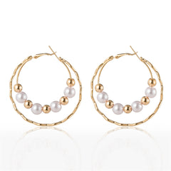 Pearl & 18K Gold-Plated Bead Hoop Earrings