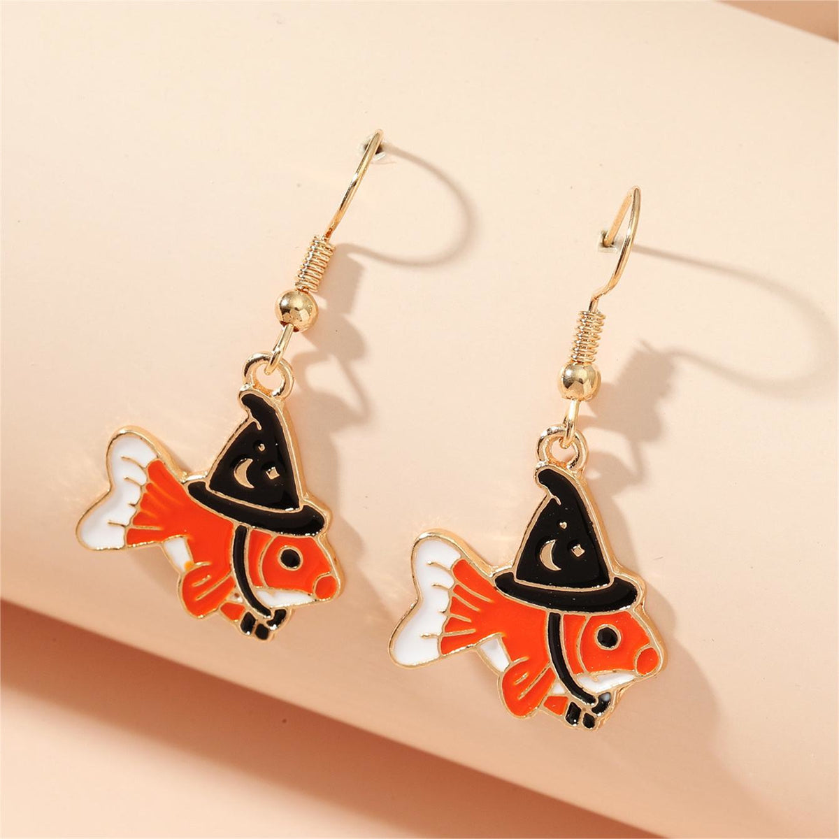 Orange Enamel & 18K Gold-Plated Witch Fish Drop Earrings