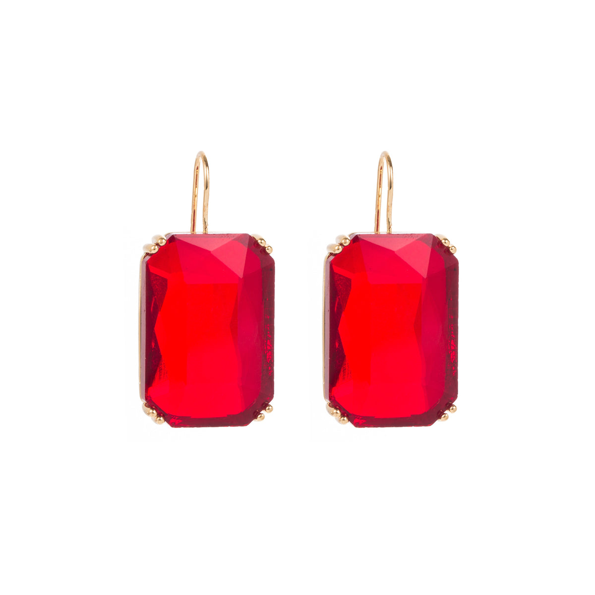 Red Crystal & 18K Gold-Plated Radiant-Cut Drop Earrings