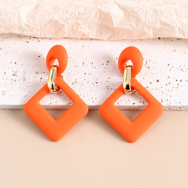 Orange Enamel & 18K Gold-Plated Open Rhombus Drop Earrings