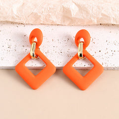 Orange Enamel & 18K Gold-Plated Open Rhombus Drop Earrings