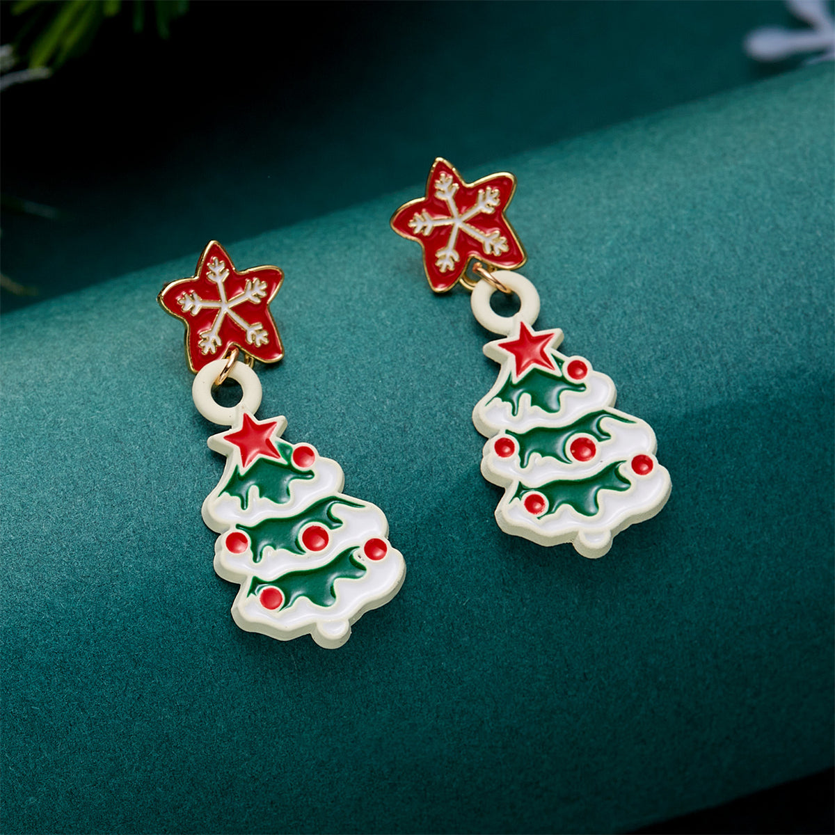 Enamel & 18K Gold-Plated Christmas Tree Dangle Earring