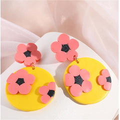 Yellow Polymer Clay & 18K Gold-Plated Flower Drop Earrings