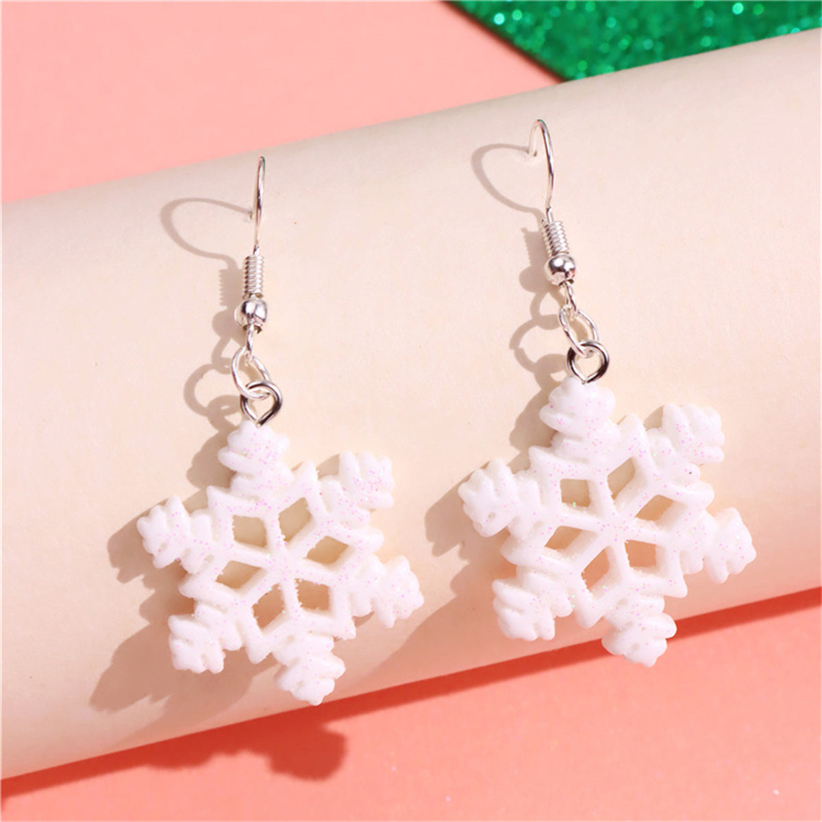 White Resin & Silver-Plated Snowflake Drop Earrings