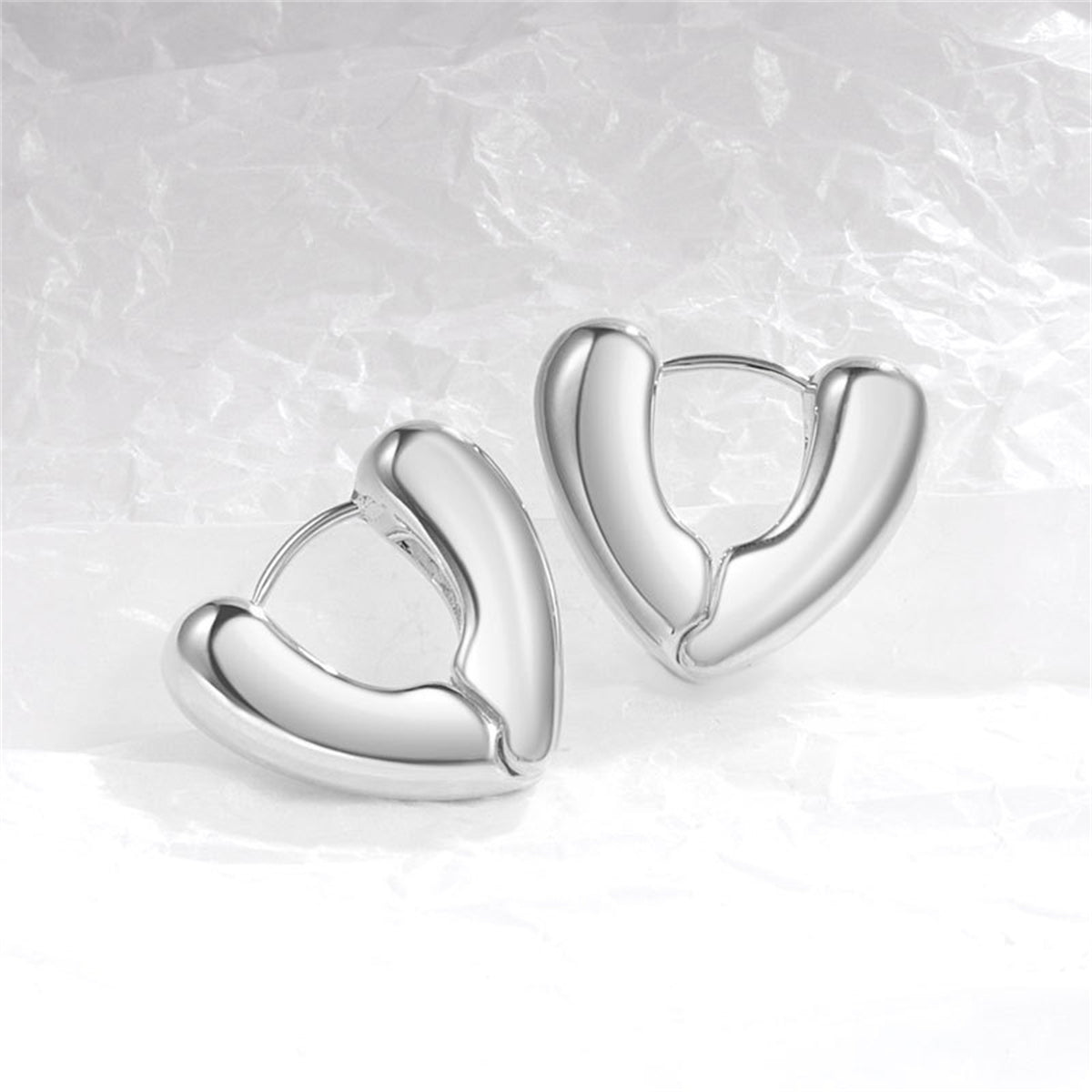 Silver-Plated Heart Huggie Earrings