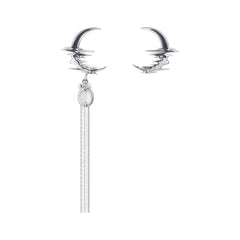 Quartz & Silver-Plated Moon Above Sea Asymmetric Earrings