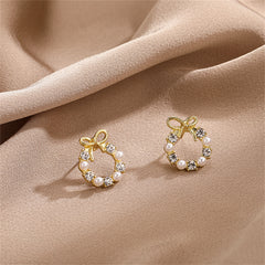 Pearl & Cubic Zirconia Bow Wreath Stud Earrings