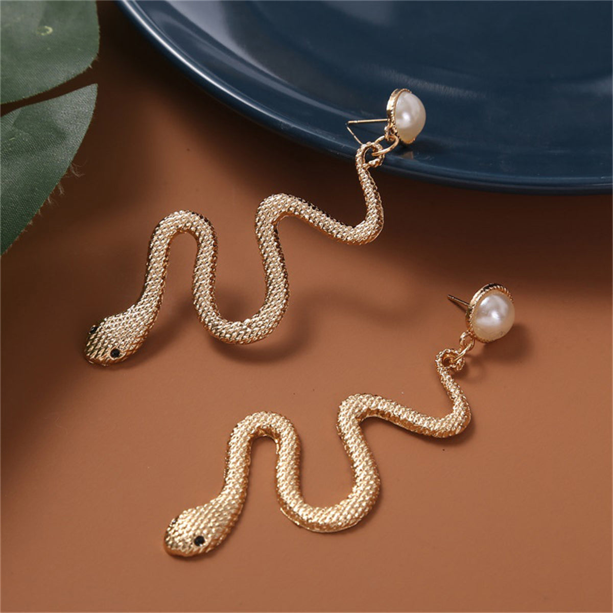 Pearl & 18K Gold-Plated Snake Cut Drop Earrings