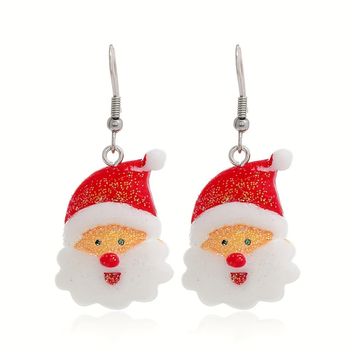 Red Acrylic & Silver-Plated Glitter Santa Drop Earrings