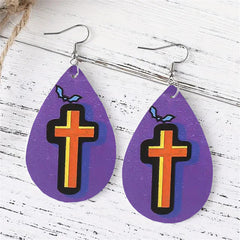 Purple & Orange Cross & Bat Teardrop Drop Earrings