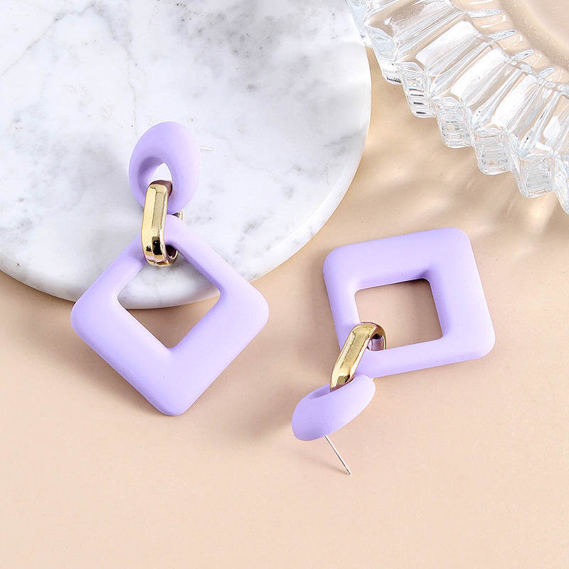 Light Purple Enamel & 18K Gold-Plated Open Rhombus Drop Earrings