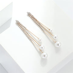 Pearl & Cubic Zirconia Ball Tassel Drop Earrings