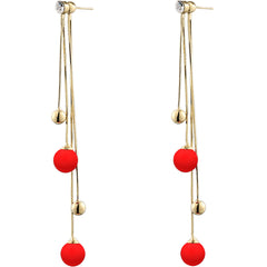 Red Resin & Cubic Zirconia 18K Gold-Plated Ball Tassel Drop Earrings