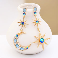 Blue Crystal & Cubic Zirconia Asymmetric Celestial Drop Earrings