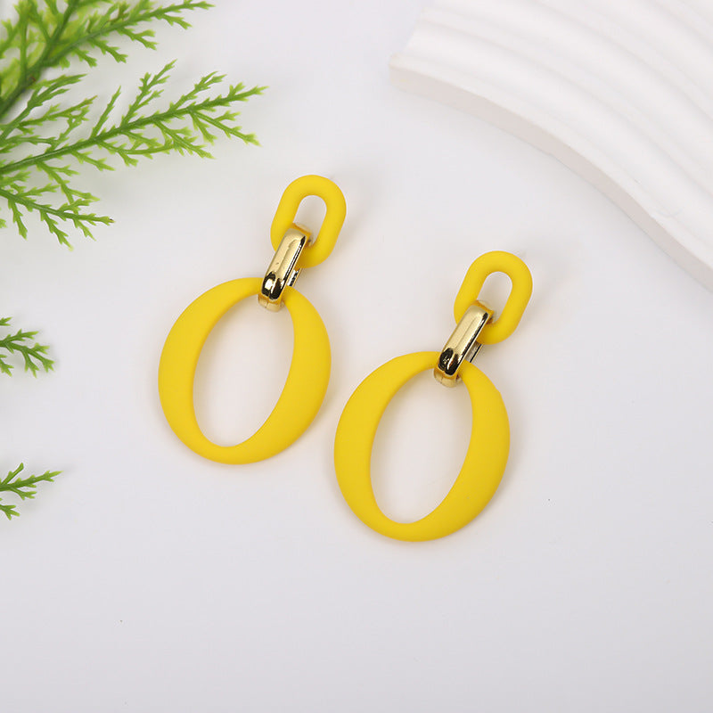 Yellow Enamel & 18K Gold-Plated Openwork Oval Drop Earrings