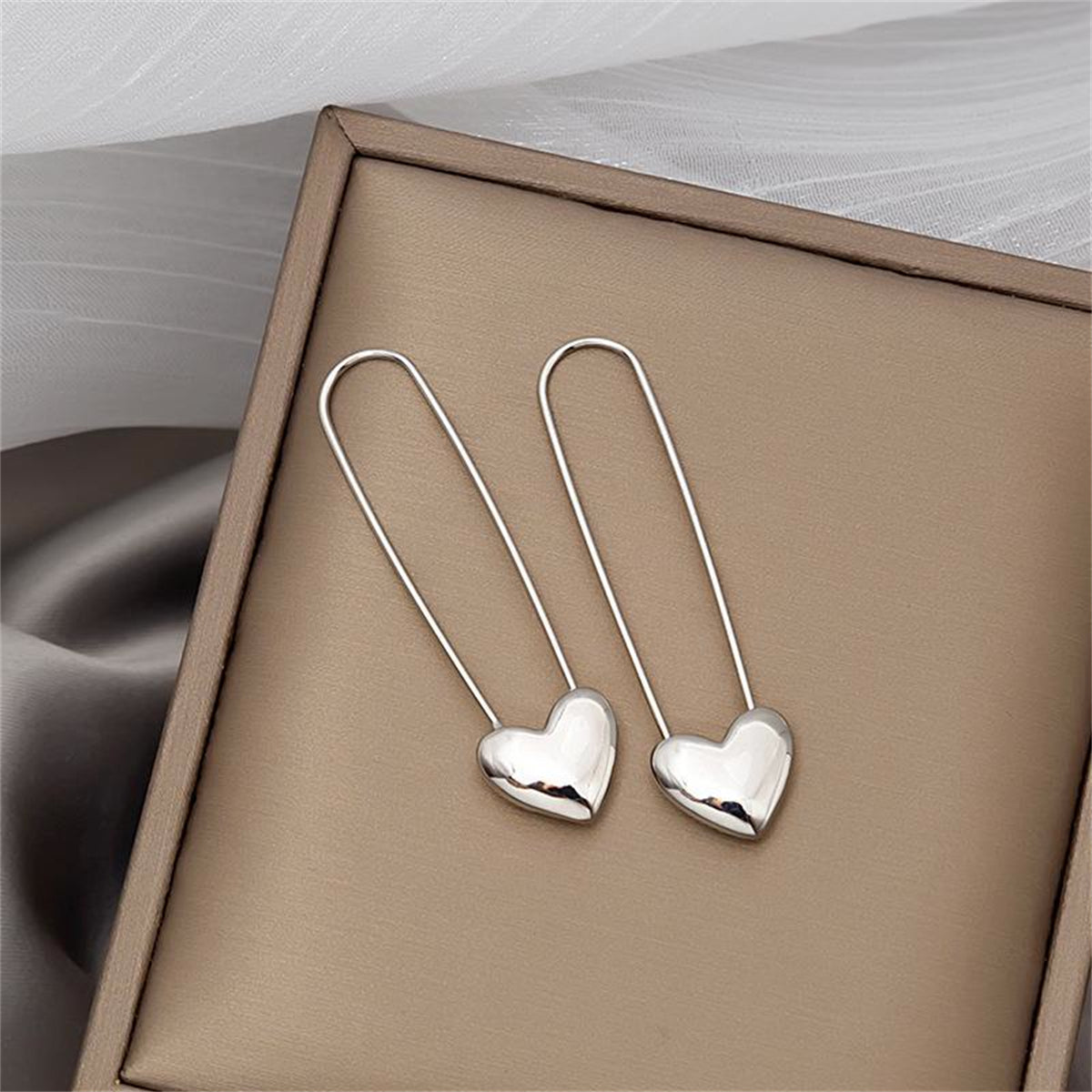 Silver-Plated Heart Pin Earrings