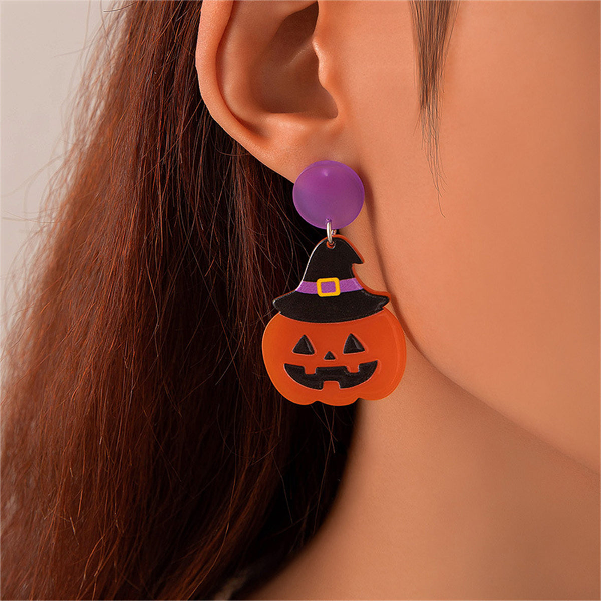 Orange Witch Hat Jack-O'-Lantern Drop Earrings