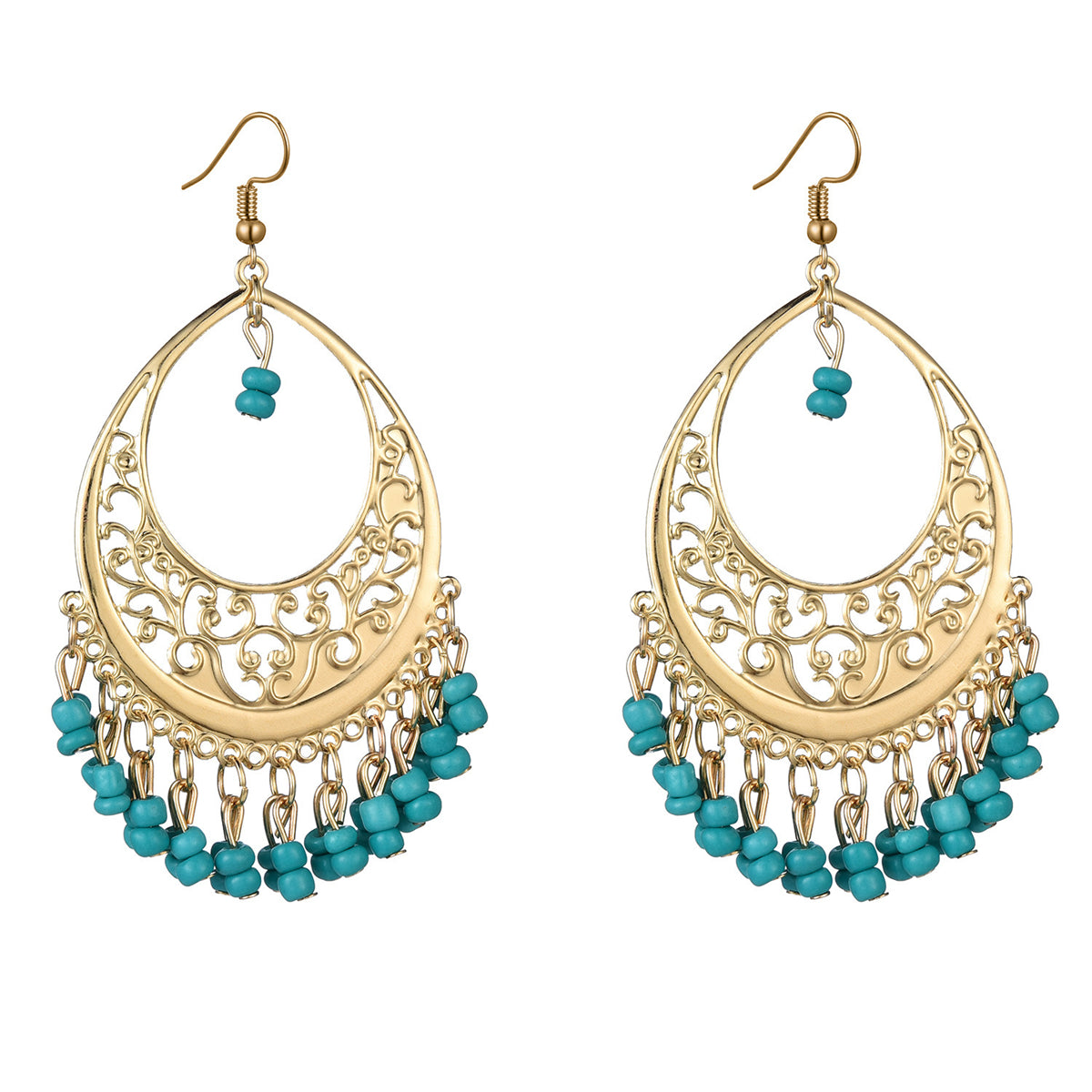 Green Turquoise & 18K Gold-Plated Openwork Drop Earrings