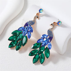 Blue & Green Crystal Cubic Zirconia Peacock Drop Earrings