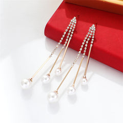 Pearl & Cubic Zirconia Ball Tassel Drop Earrings