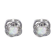 White Opal & Silver-Plated Round Wrapped Stud Earrings