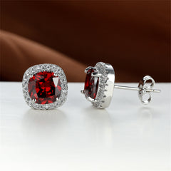 Red Princess Crystal & Cubic Zirconia Silver-Plated Halo Stud Earrings