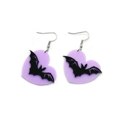 Purple & Silver-Plated Bat Drop Earrings