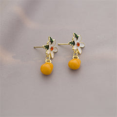 Cubic Zirconia & Orange Gardenia & Persimmon Drop Earrings