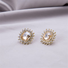 Champagne Crystal & 18K Gold-Plated Square Halo Stud Earrings