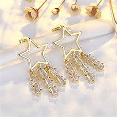 Crystal & 18K Gold-Plated Open Star Tassel Drop Earrings