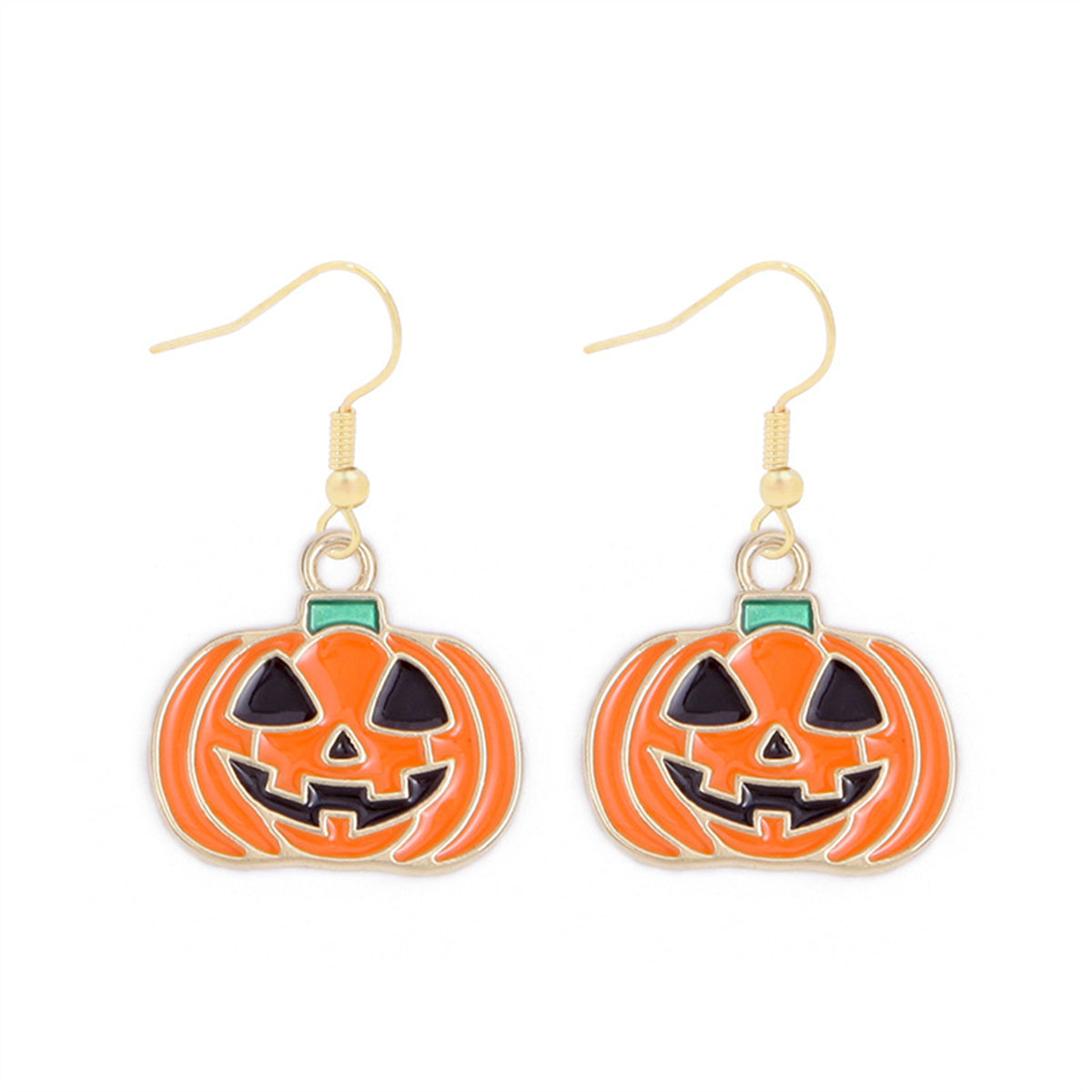 Orange Enamel & 18K Gold-Plated Smiling Jack-O'-Lantern Drop Earrings