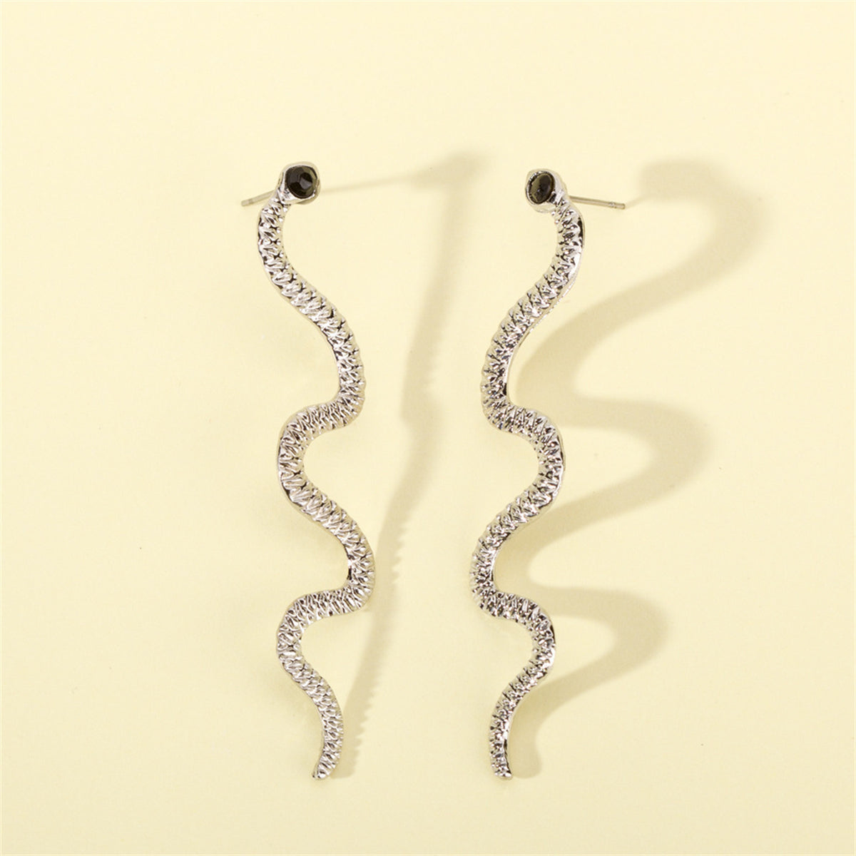 Cubic Zirconia & Silver-Plated Snake Dangle Earrings