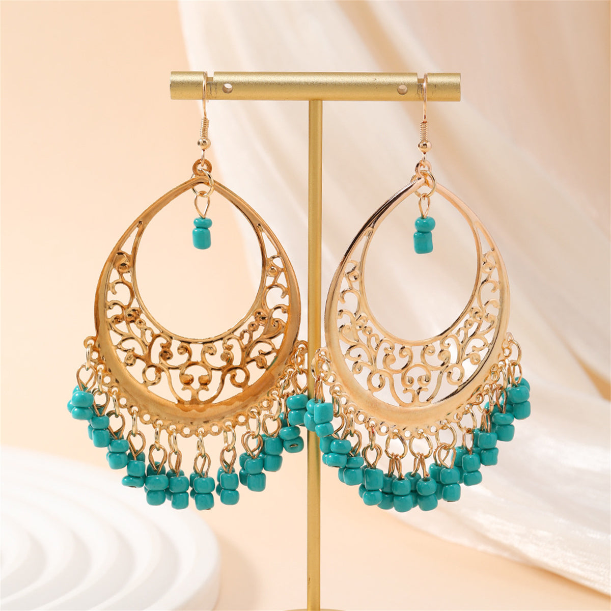 Green Turquoise & 18K Gold-Plated Openwork Drop Earrings