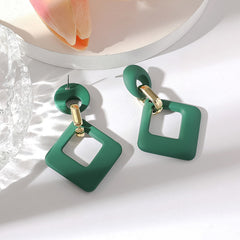 Dark Green Enamel & 18K Gold-Plated Open Rhombus Drop Earrings