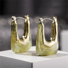 Dark Green Resin & 18K Gold-Plated U-Shape Huggie Earring