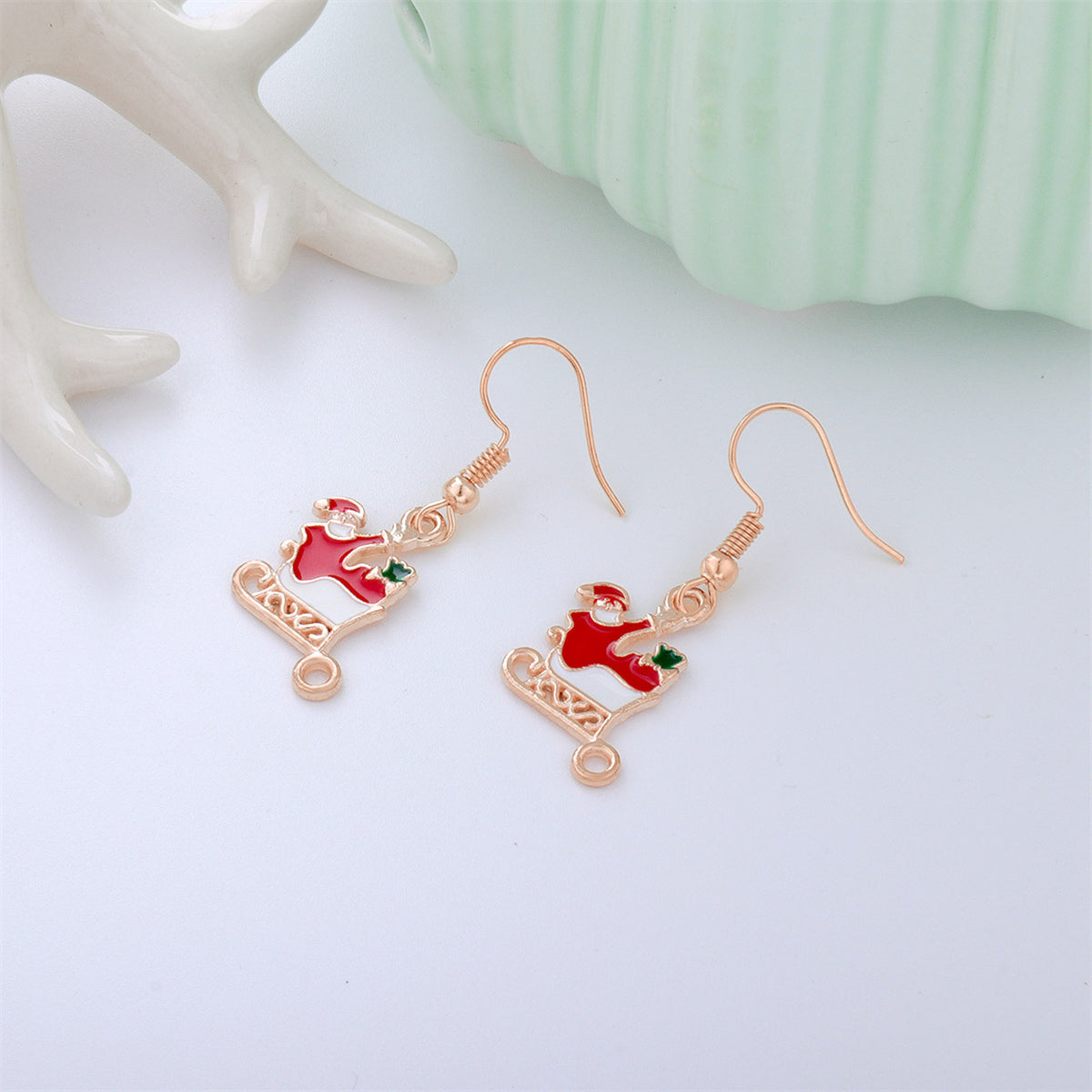 Red & 18K Gold-Palted Santa'S Sled Drop Earring