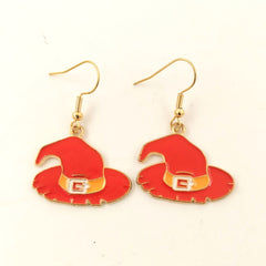 Red & Orange Enamel 18K Gold-Plated Witch Hat Drop Earrings