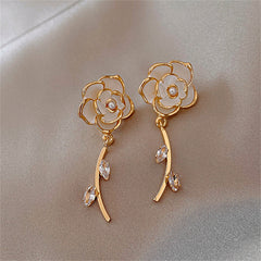 White Enamel & Cubic Zirconia 18K Gold-Plated Floral Drop Earrings