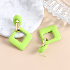 Light Green Enamel & 18K Gold-Plated Open Rhombus Drop Earrings