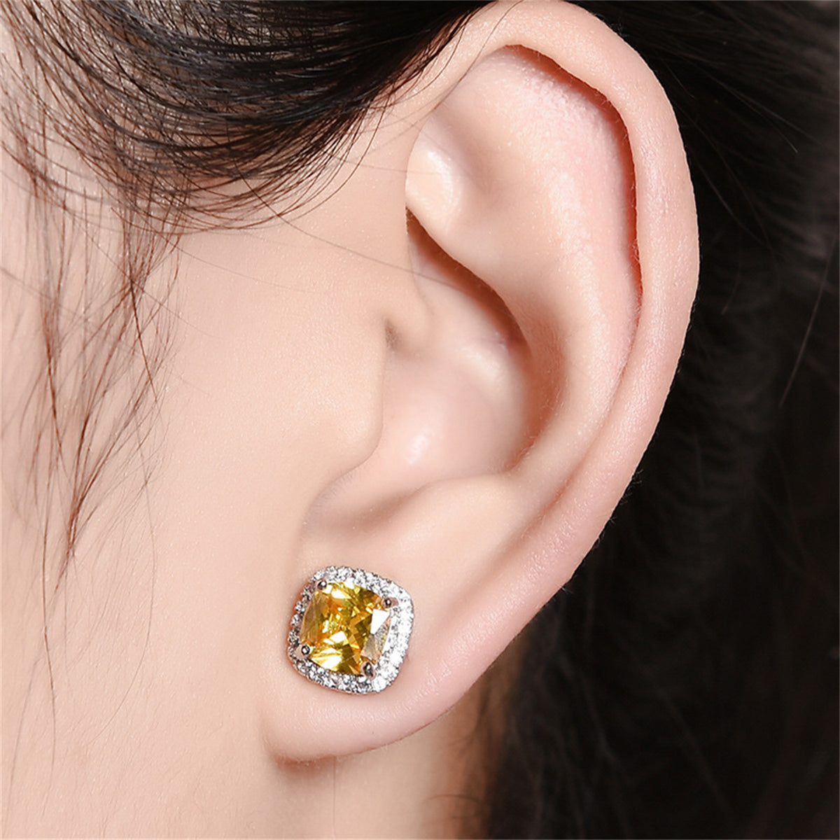 Yellow Princess Crystal & Silver-Plated Halo Stud Earrings