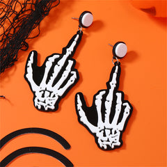 Black & Silver-Plated Skeleton Hand Drop Earrings