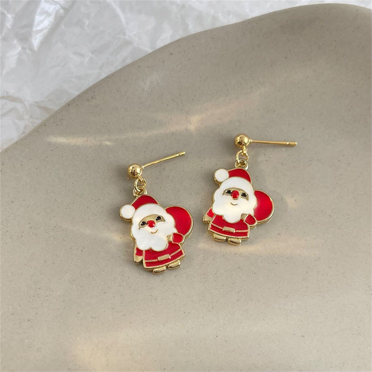 Red & White Enamel 18K Gold-Plated Santa Drop Earrings