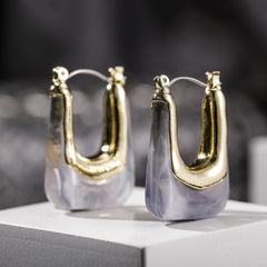 Gray Resin & 18K Gold-Plated U-Shape Huggie Earring