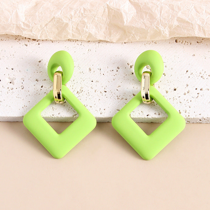 Light Green Enamel & 18K Gold-Plated Open Rhombus Drop Earrings