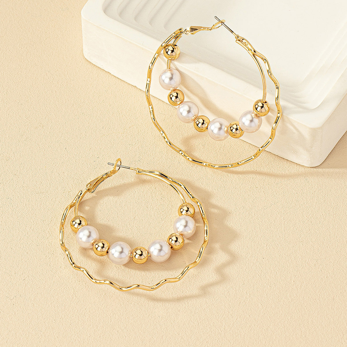 Pearl & 18K Gold-Plated Bead Hoop Earrings